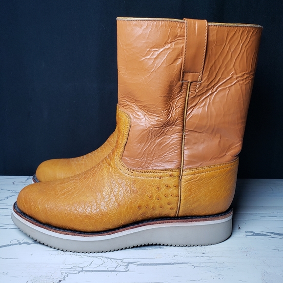 Wild West Ostrich Crepe Sole Roper Style Boots in Peanut Brittle - Men's 10.5 D